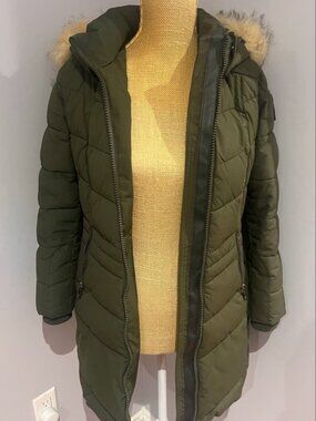 Pajar Canada Girls Winter Parka Jacket 10/12 Olive Green Faux Fur Hood -20C Coat